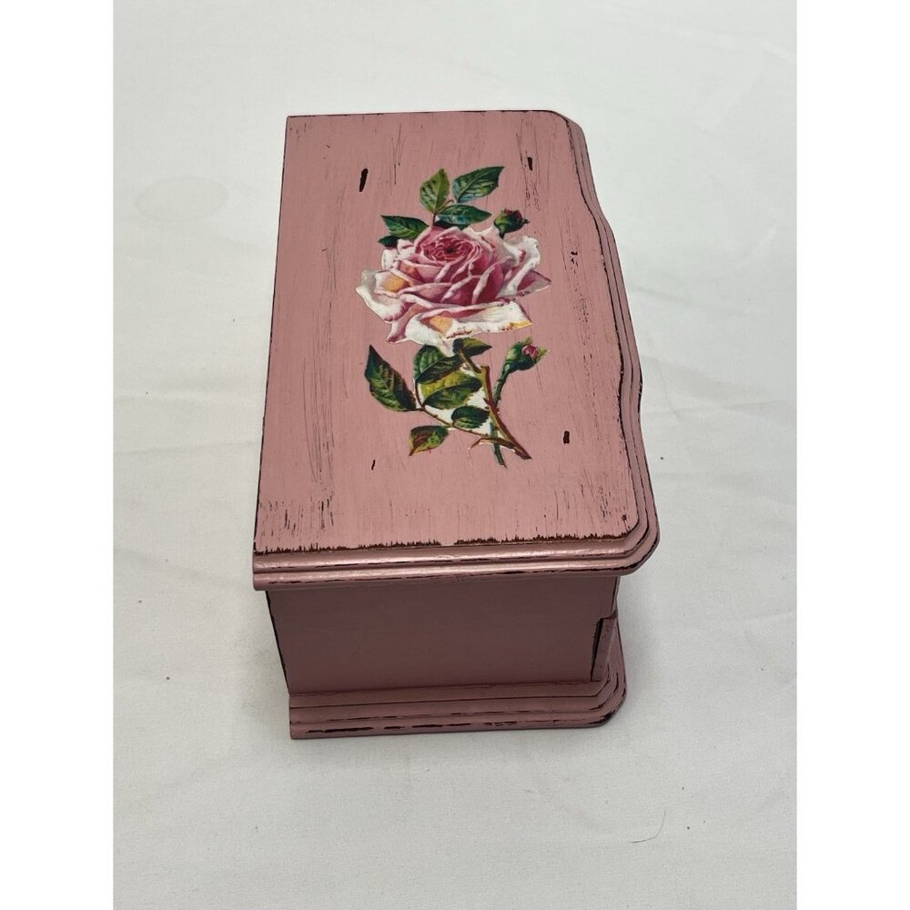Vintage Wooden Jewelry Box with Mirror - Picture 5 of 6